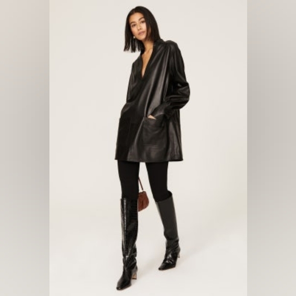 Rebecca Taylor Vegan Leather Tunic Large NWT  Black - Picture 1 of 8